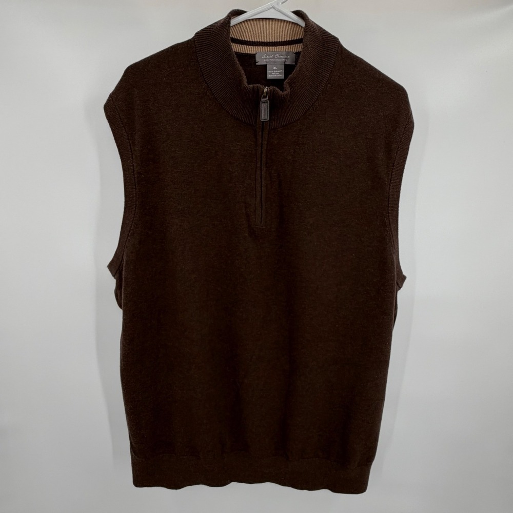 Daniel Cremieux Quarter Zip Sweater Vest Mens XL Brown Solid‎ Supima Cotton